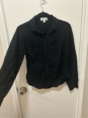Cloth & Stone Anthropologie Black Ruched Long Sleeve Button Down Blouse Sz Small